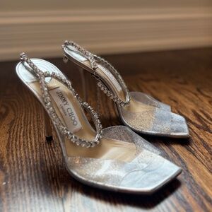 Jimmy Choo Saeda sandal silver with crystal ankle strap 37.5 / 7.5